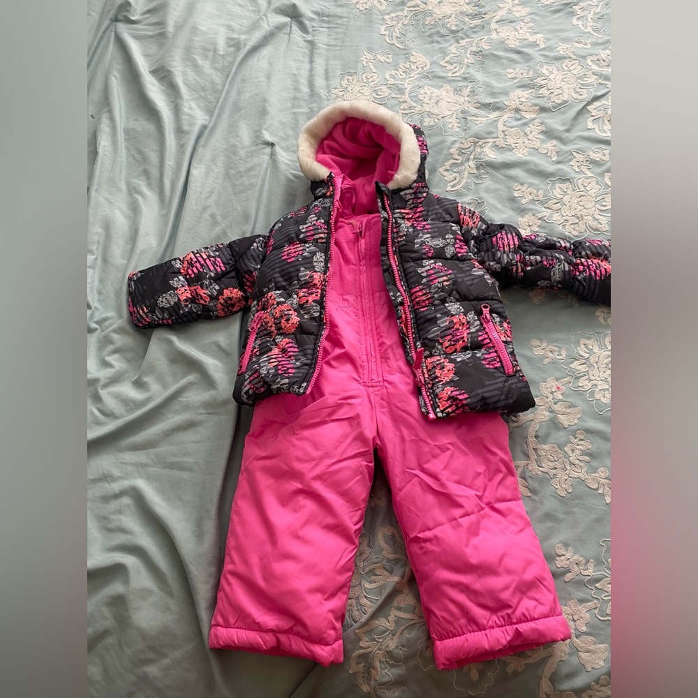 OshKosh B'gosh Pink Fleece Matching Jacket & Snowsuit Pants 24 Toddler Girl